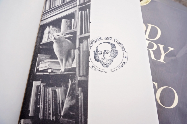 stamp and bookmark from Shakespeare and Company